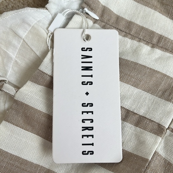 NWT Saints + Secrets Cotton Tan & White Striped Wrap Mini Dress in Small - Picture 9 of 9
